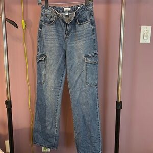 Forever 21 Blue Straight Leg Jeans with Cargo Pockets